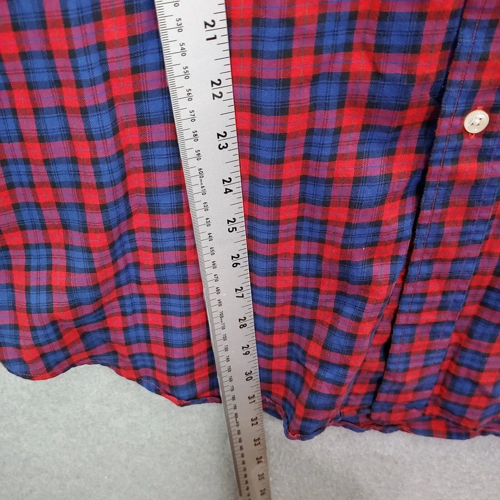 Ralph Lauren Men Button Up Shirt Large Red Classic Fit Plaid Blue LS READ